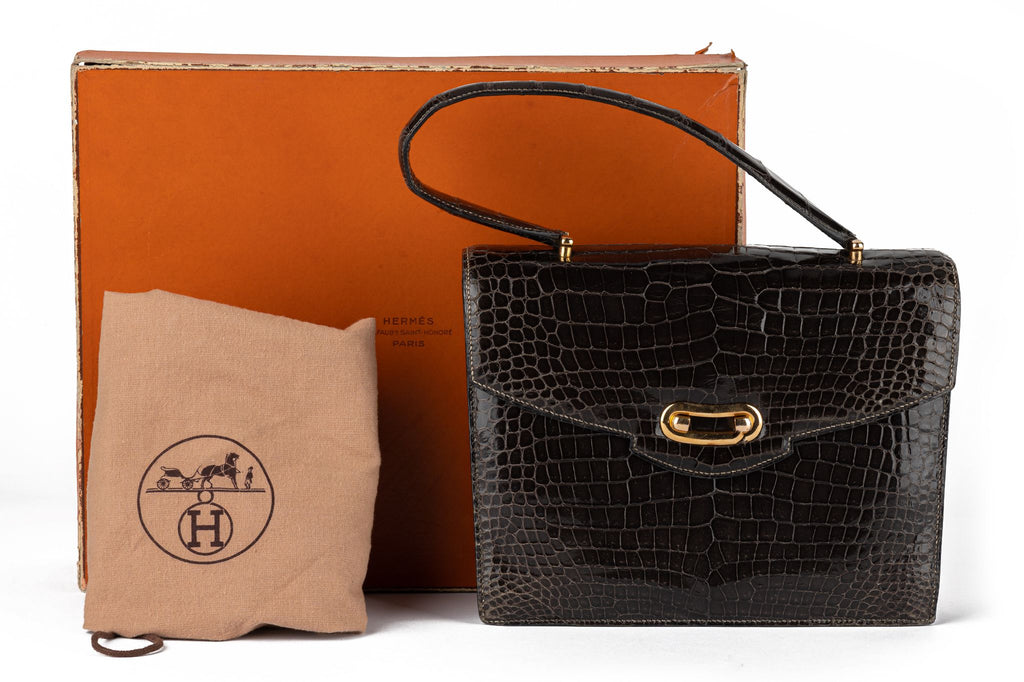 Hermès Vintage Dark Grey Croc Handbag