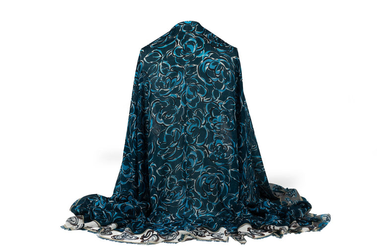Chanel New Navy Camellia Cashmere Shawl