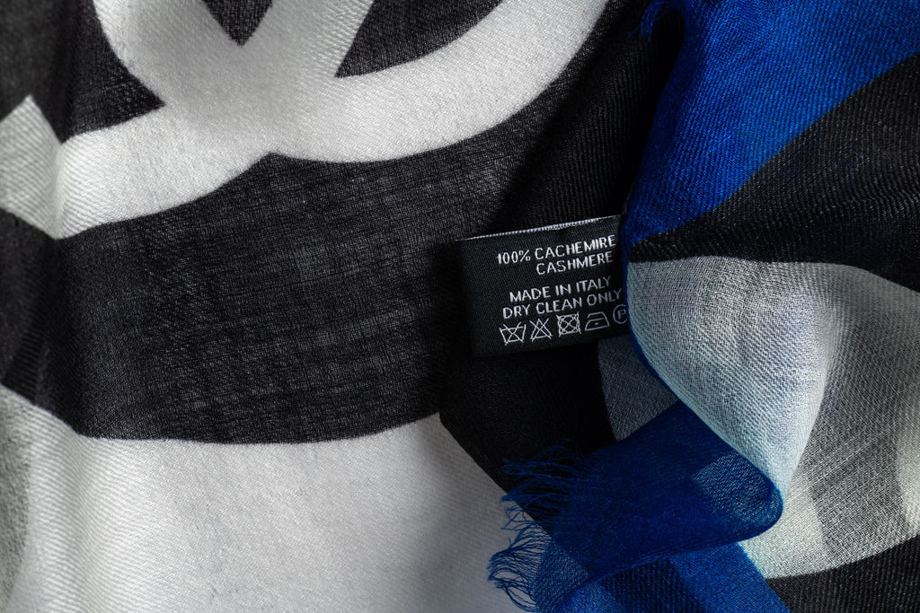 Chanel New Black White Blue Logo Shawl