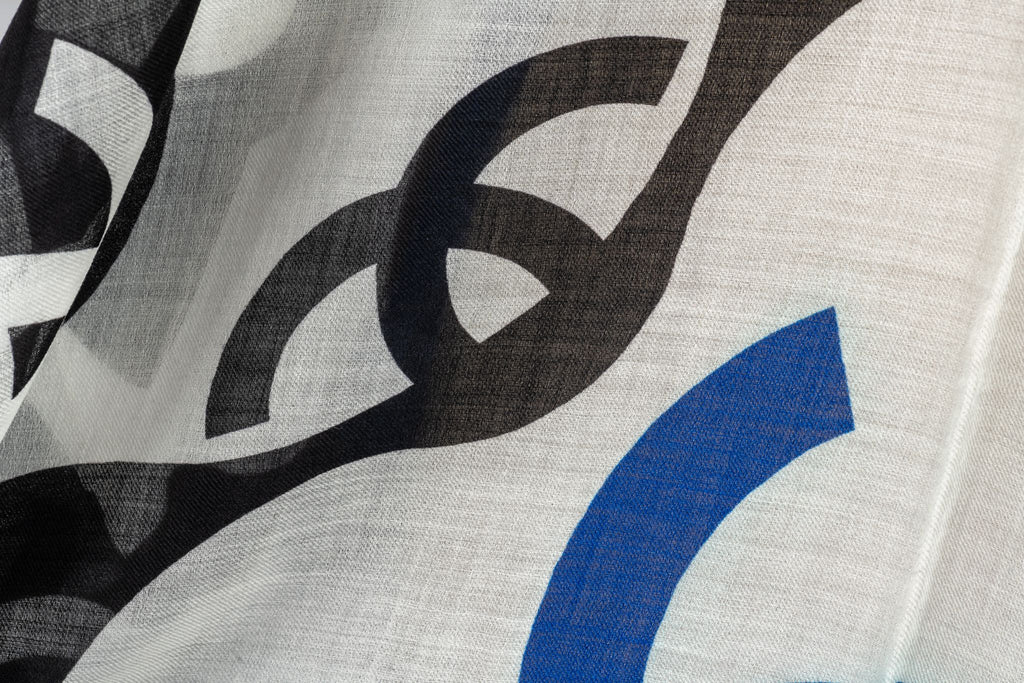 Chanel New Black White Blue Logo Shawl