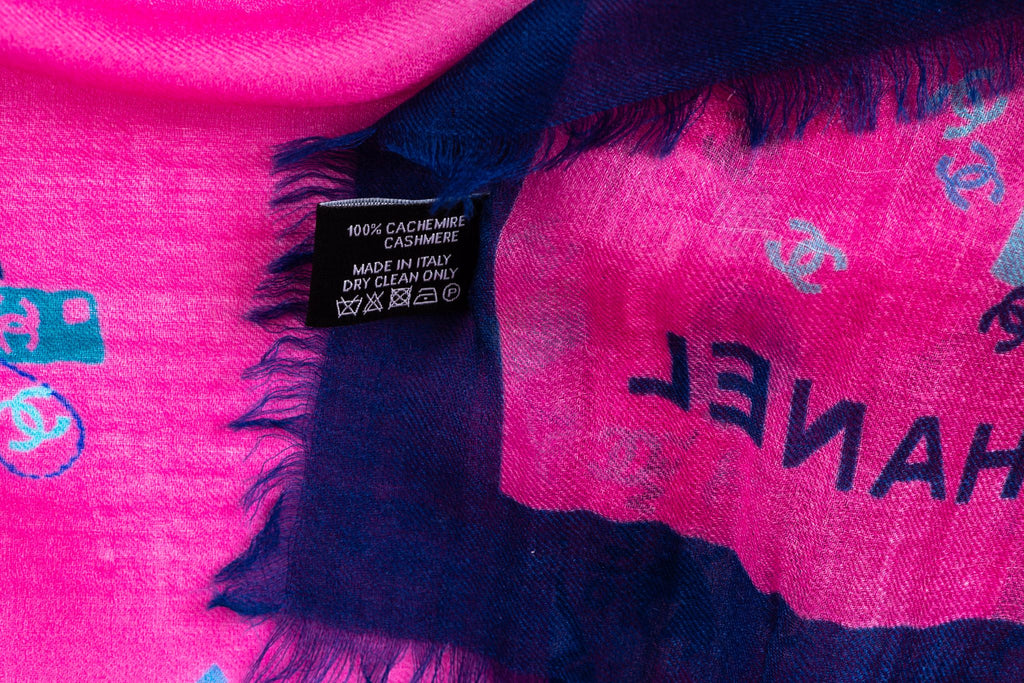 Chanel New Fuchsia Blue Cashmere Shawl