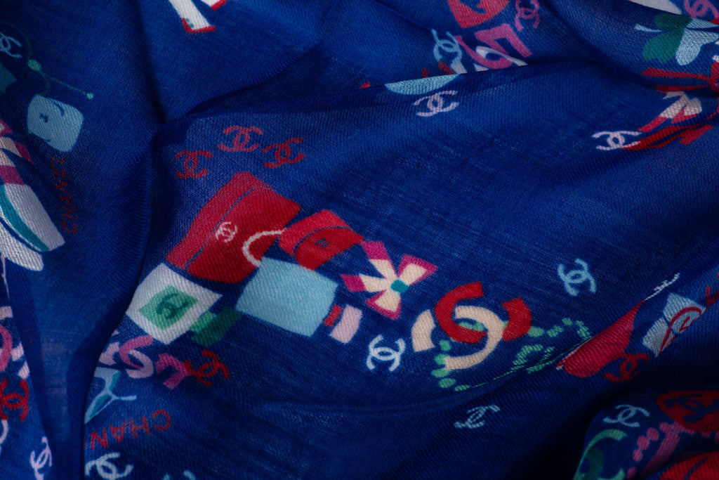 Chanel New Navy Red Cashmere Shawl