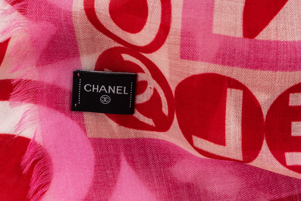 Chanel New Red White Cashmere Shawl