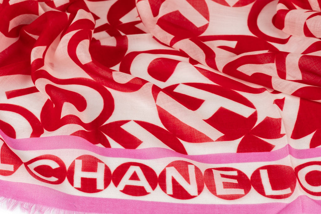 Chanel New Red White Cashmere Shawl
