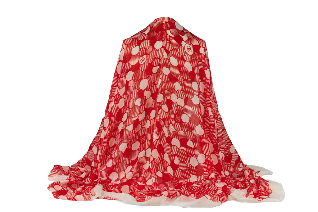 Chanel New Red White Camellia Shawl