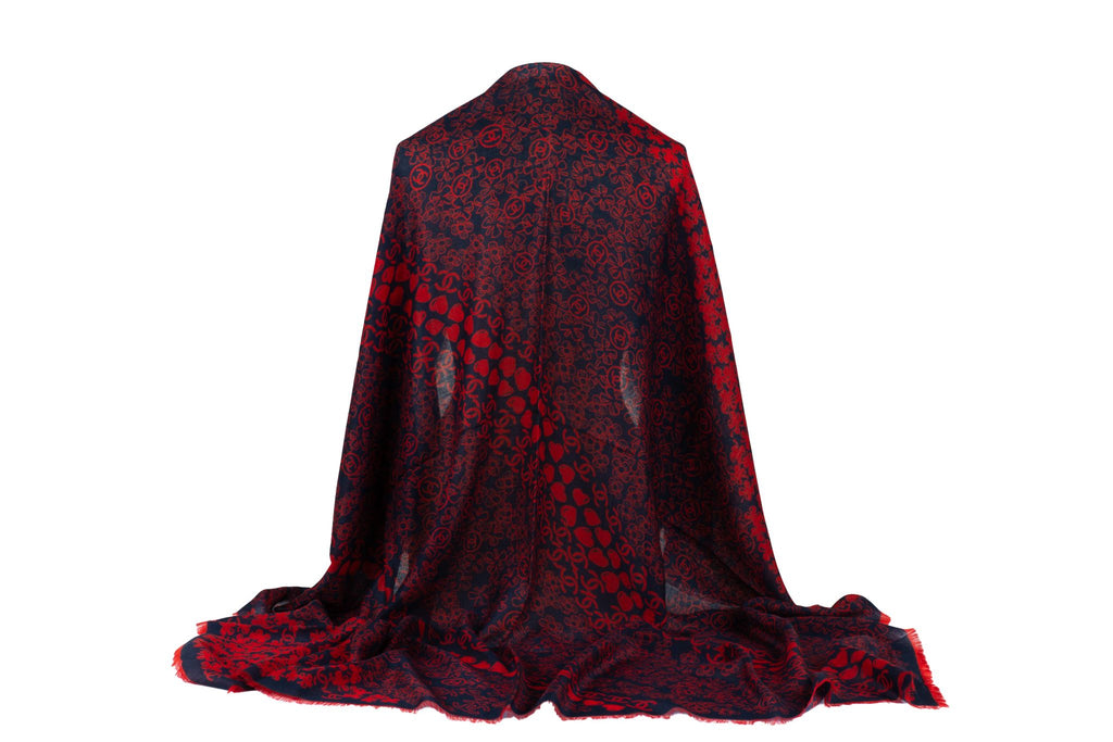 Chanel New Navy Red Cashmere Shawl