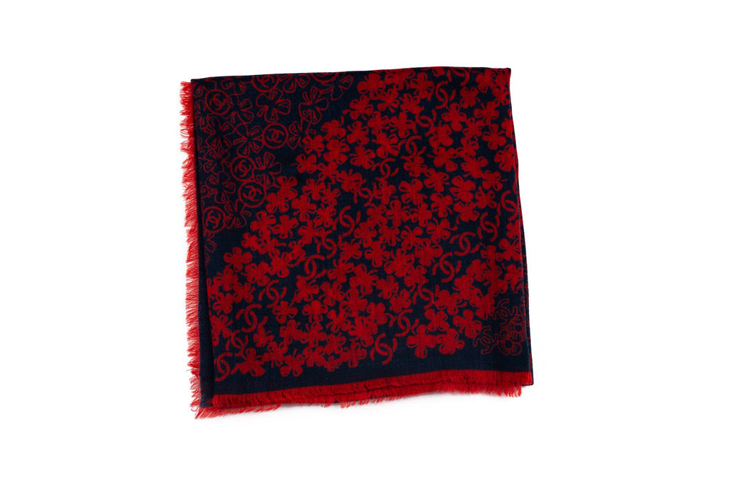 Chanel New Navy Red Cashmere Shawl