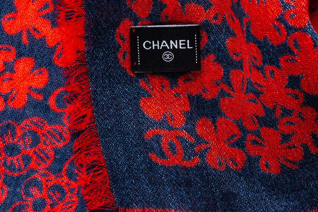 Chanel New Navy Red Cashmere Shawl