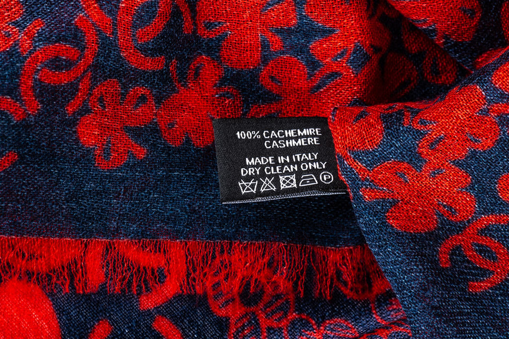 Chanel New Navy Red Cashmere Shawl