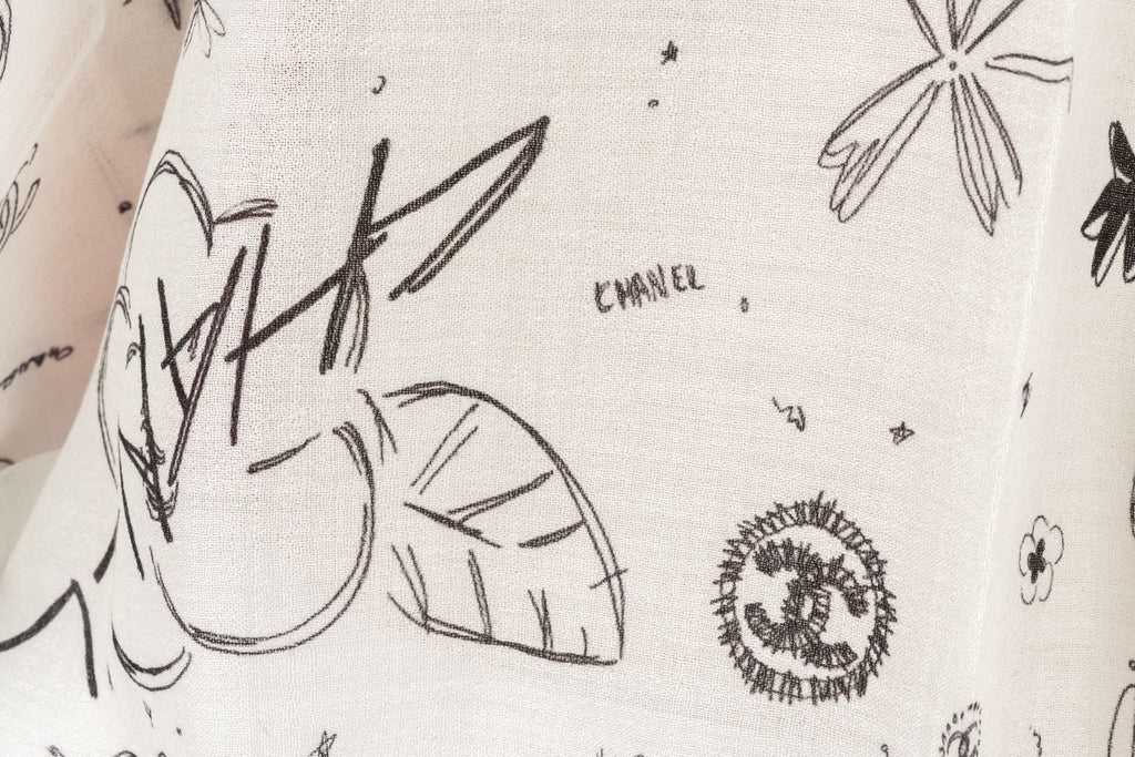 Chanel New White /Red Cashmere Shawl