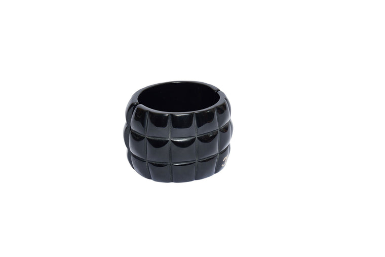 Chanel Black Lucite Quilted Hinged Cuff