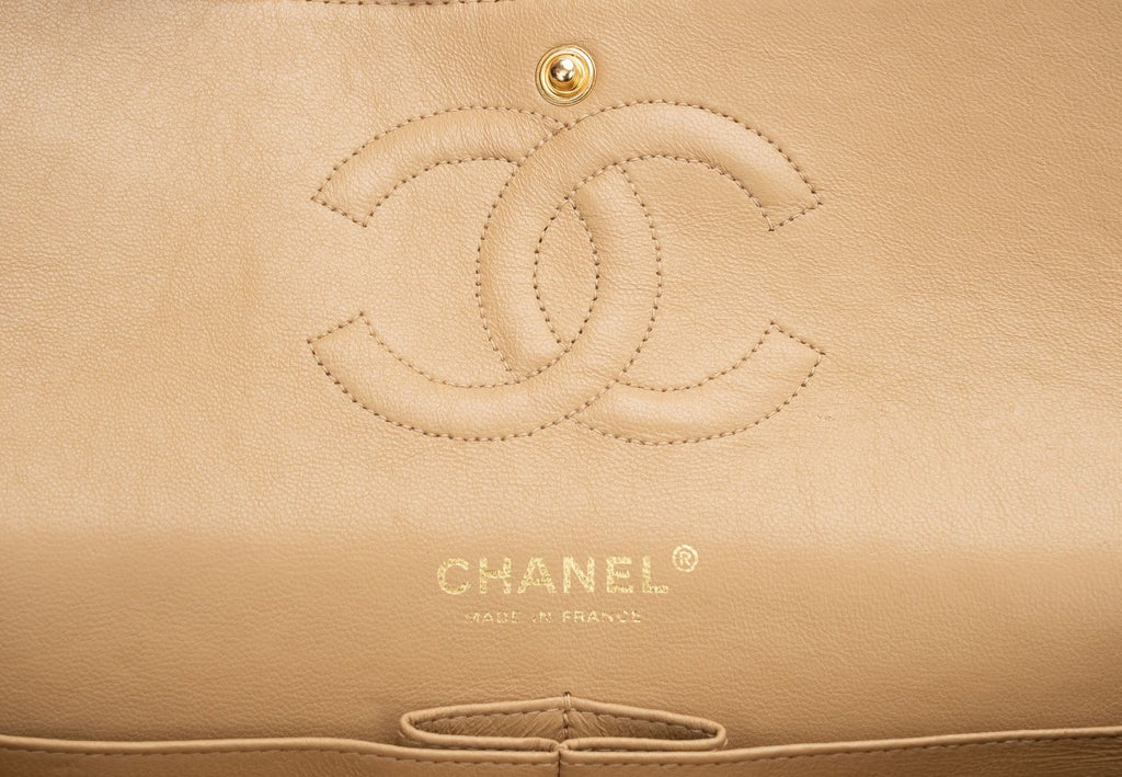 Chanel 10" beige Lambskin Double Flap