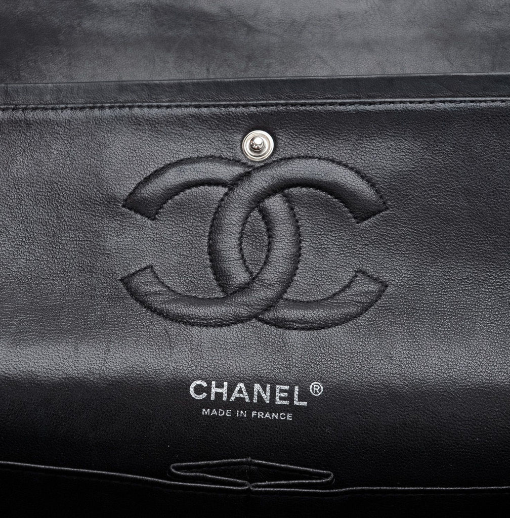 Chanel Black Blue Tweed Double Flap 10"