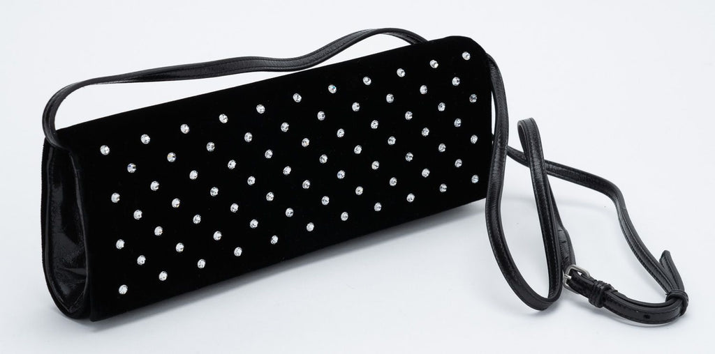 YSL Black Velvet Studded Crystals Bag