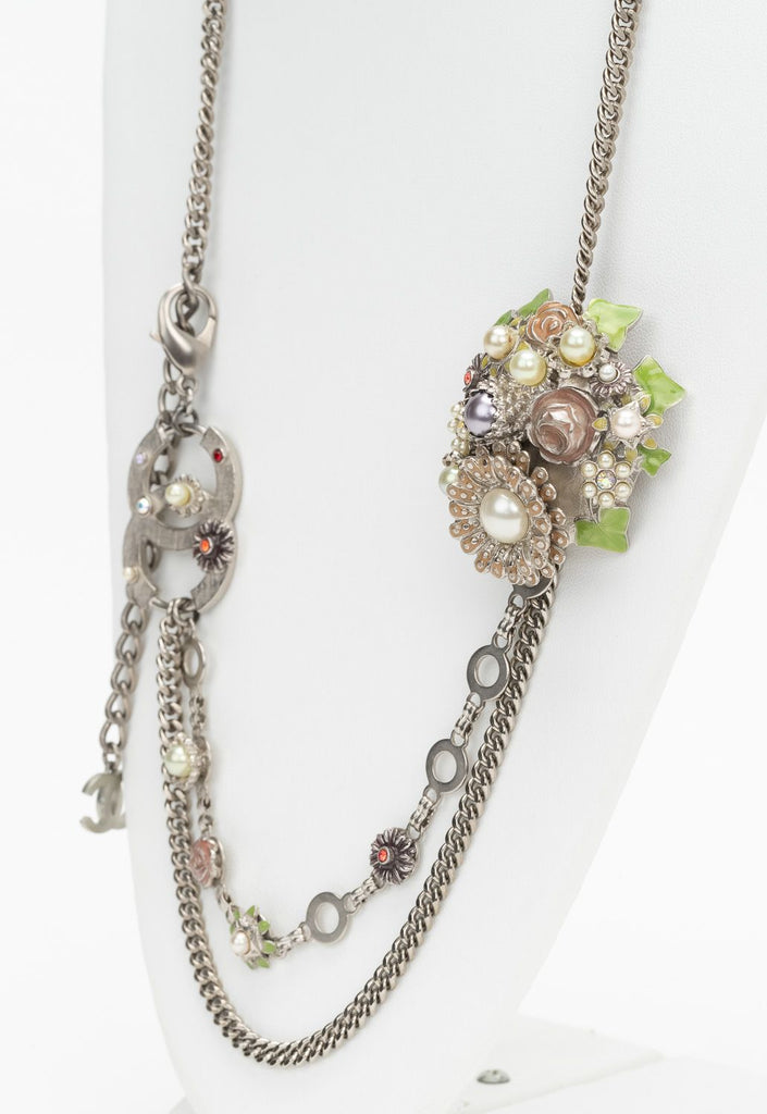 Chanel Flowers Silver Enamel Necklace