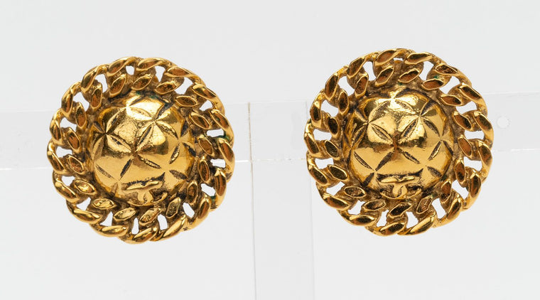 Chanel Vintage Quilted Earrings Gold