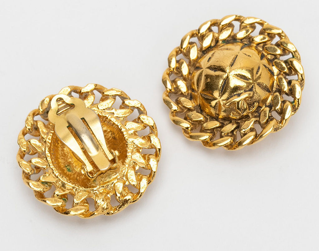 Chanel Vintage Quilted Earrings Gold