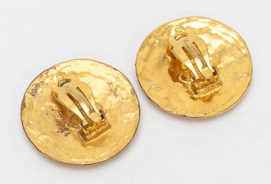 Chanel Vintage Button Logo Earrings Gold