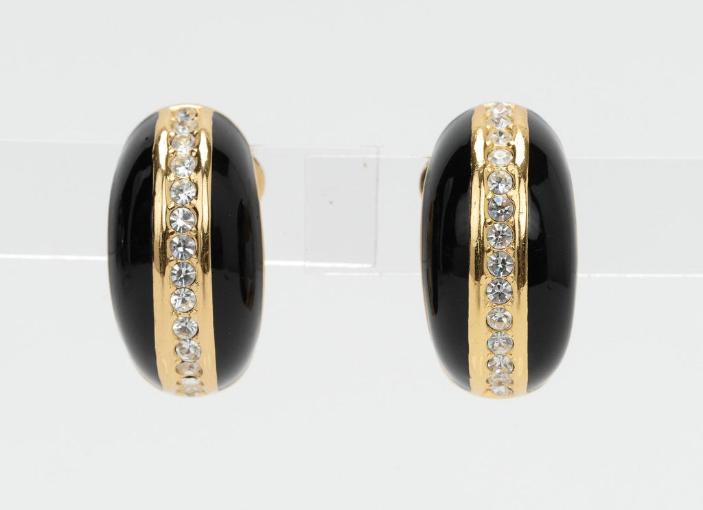 Dior Gold Black Rhinestone Clip Ons