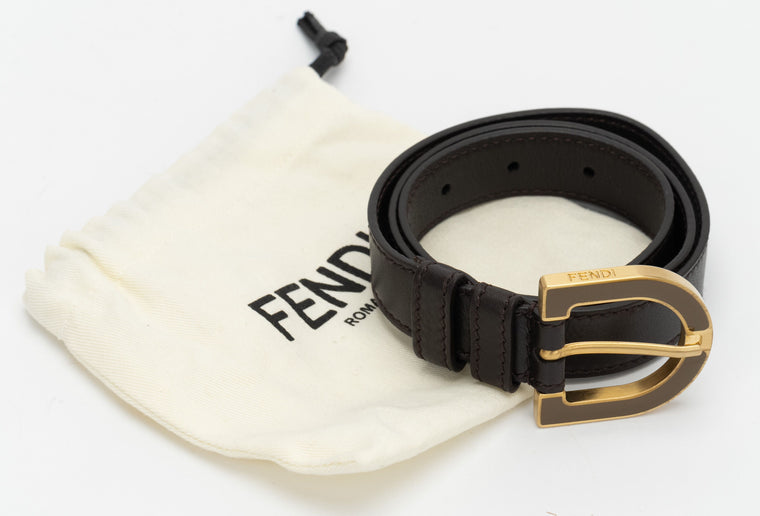 Fendi New Brown Leather Belt 83 cm