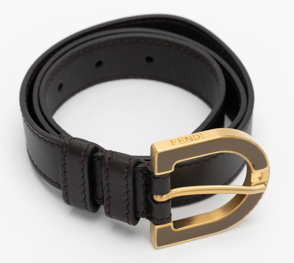 Fendi New Brown Leather Belt 83 cm