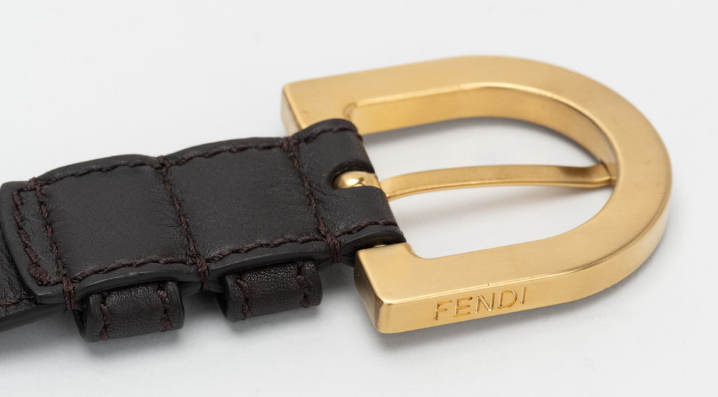 Fendi New Brown Leather Belt 83 cm