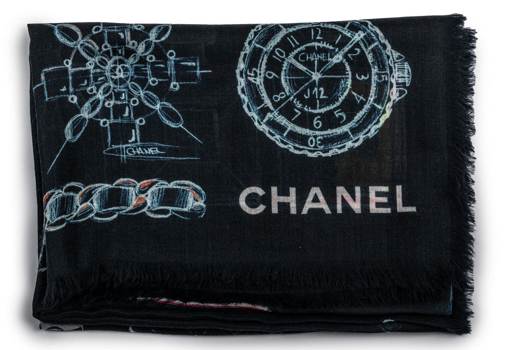 Chanel New Cashmere Shawl Navy Icons