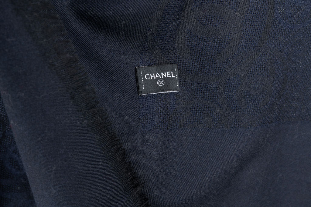 Chanel New Cashmere Navy Logo Shawl