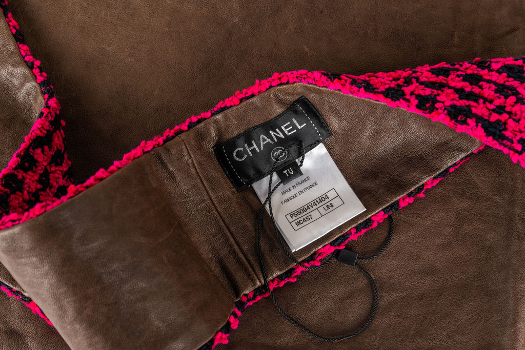 Chanel Fuchsia Tweed Leather Scarf
