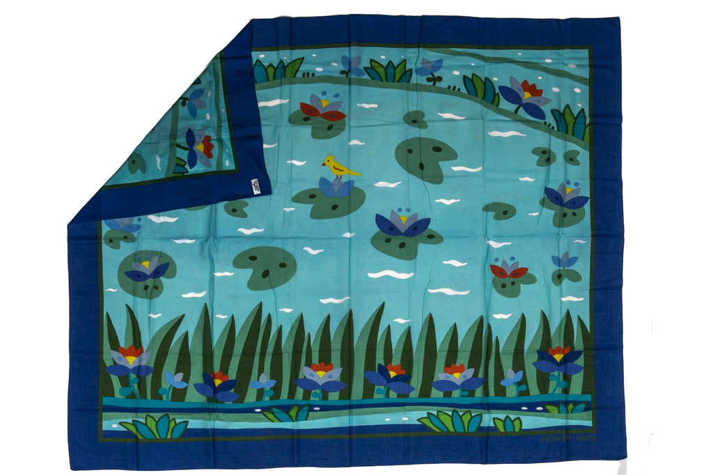 Hermes Blue Pond Silk Cotton Sarong