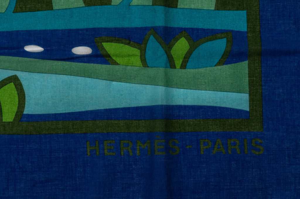 Hermes Blue Pond Silk Cotton Sarong