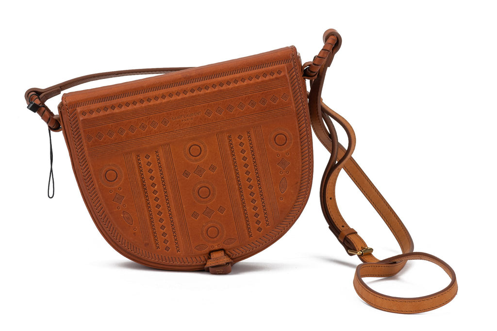 YSL New Brown Etched Leather Cross Body