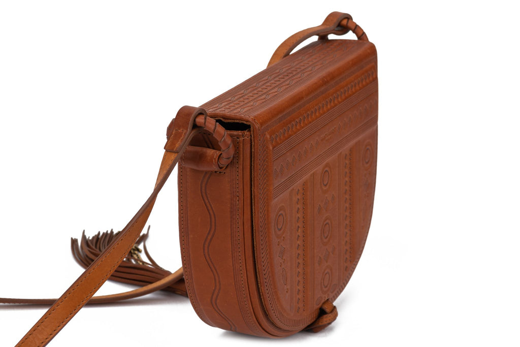 YSL New Brown Etched Leather Cross Body