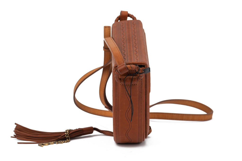 YSL New Brown Etched Leather Cross Body