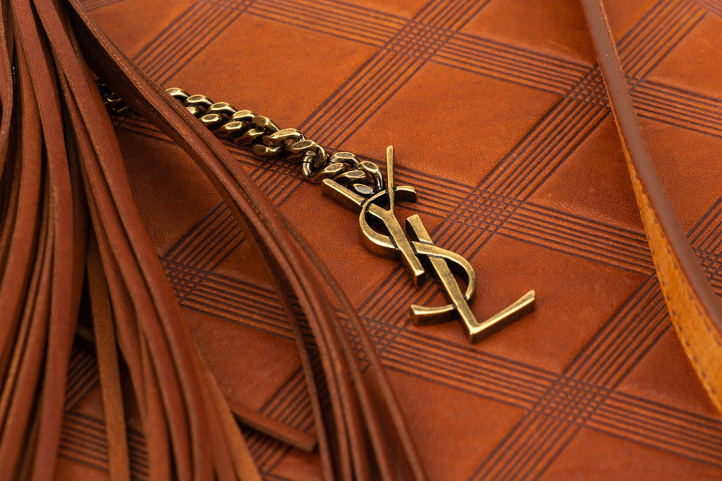 YSL New Brown Etched Leather Cross Body