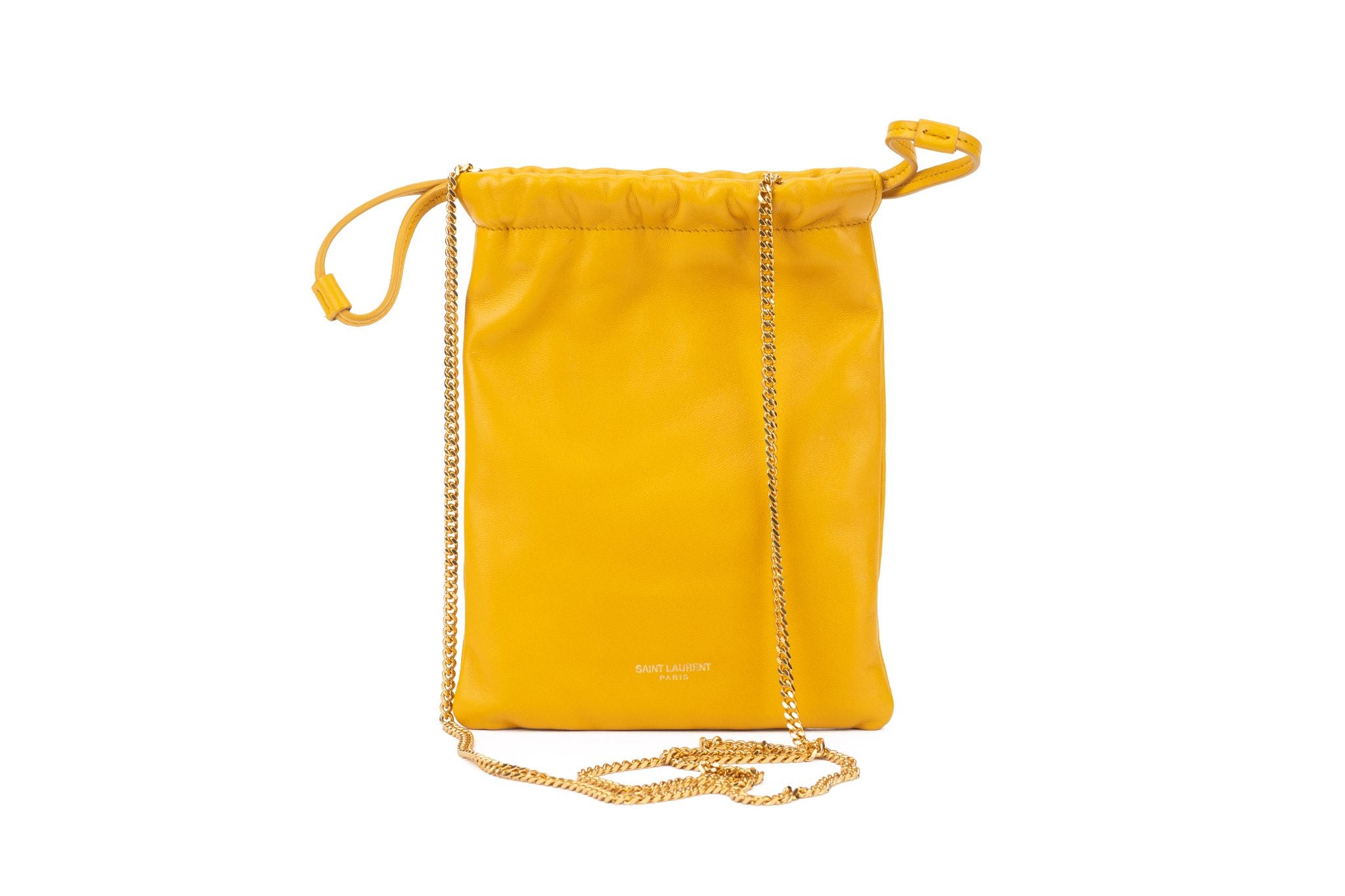 YSL New Yellow Drawstring Bag On Chain