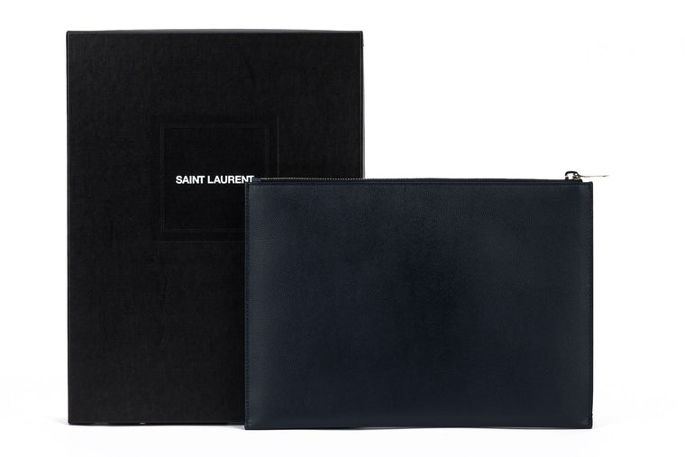 YSL New Blue Leather Zip Pouch