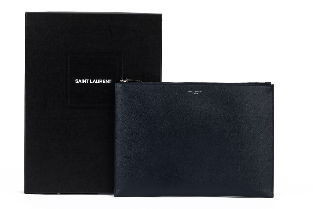 YSL New Blue Leather Zip Pouch