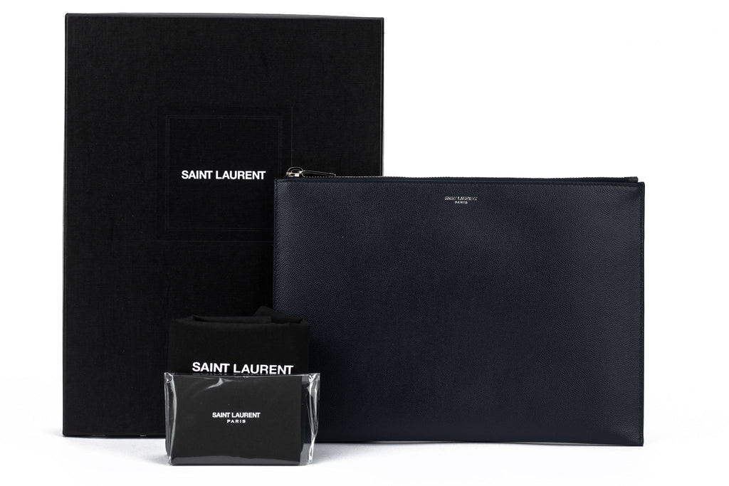 YSL New Blue Leather Zip Pouch