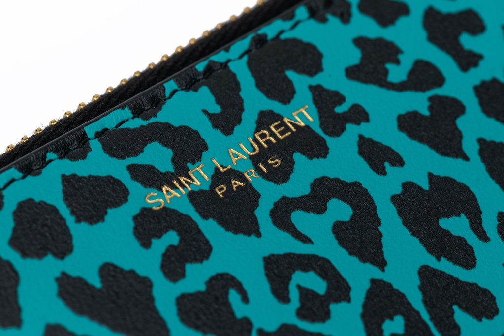 YSL NIB Cheetah Turquoise Leather Pouch