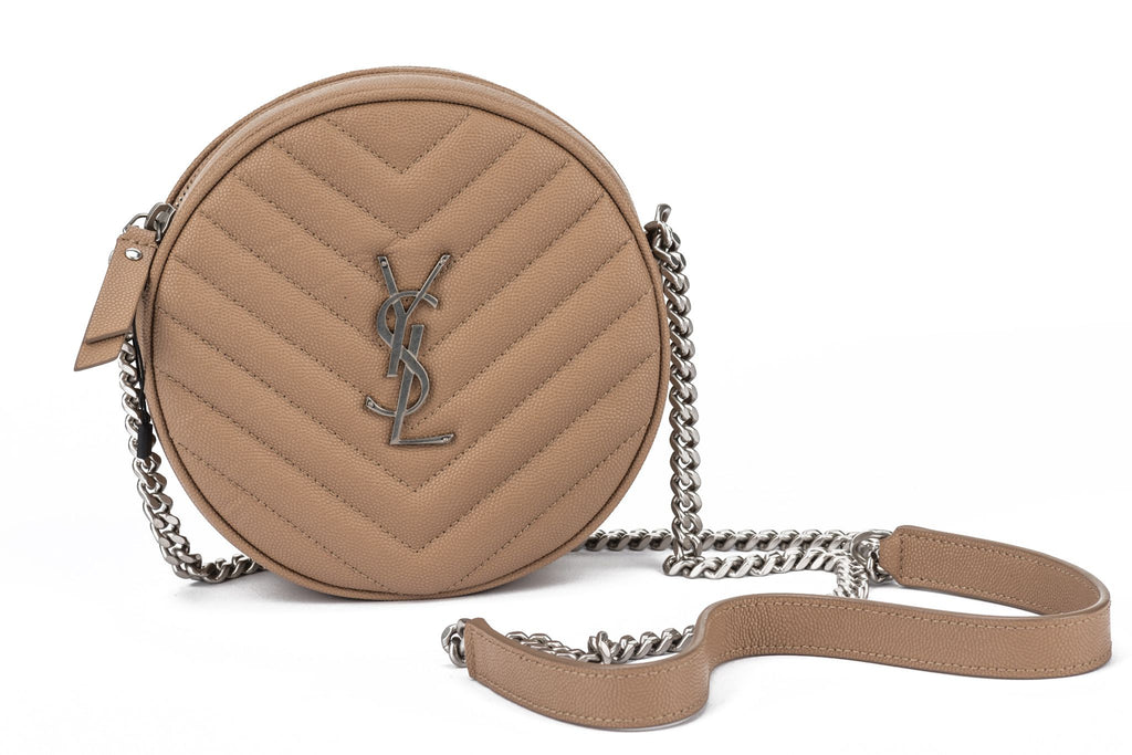 YSL New Beige Caviar Round Camera Bag