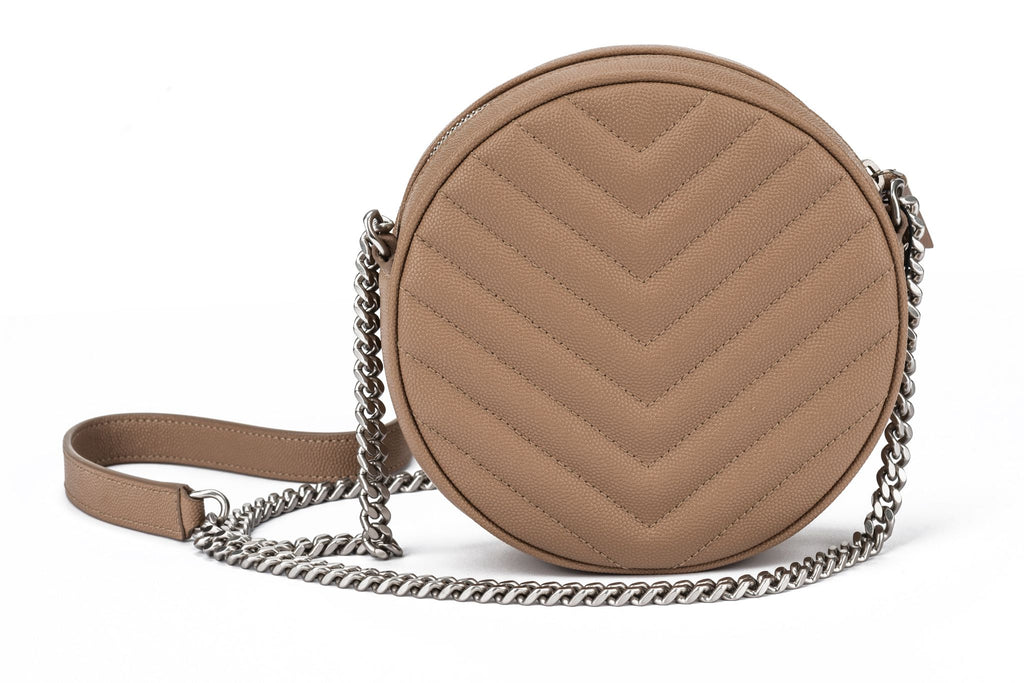 YSL New Beige Caviar Round Camera Bag