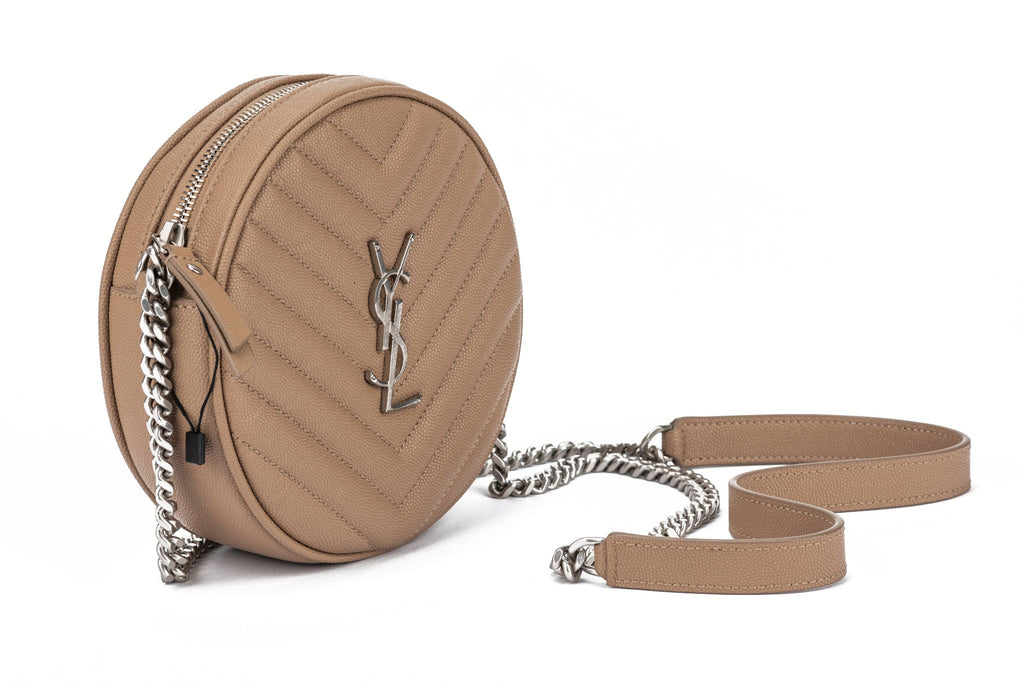 YSL New Beige Caviar Round Camera Bag