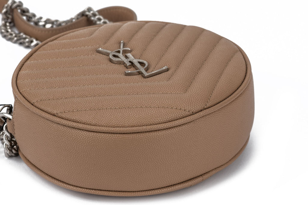 YSL New Beige Caviar Round Camera Bag