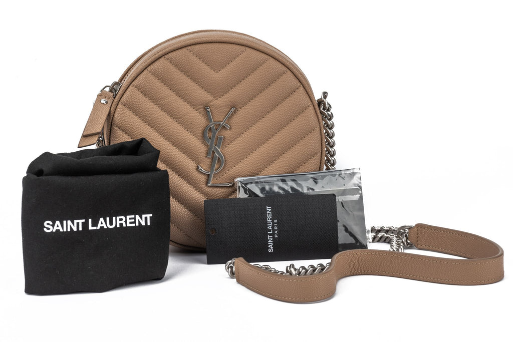 YSL New Beige Caviar Round Camera Bag