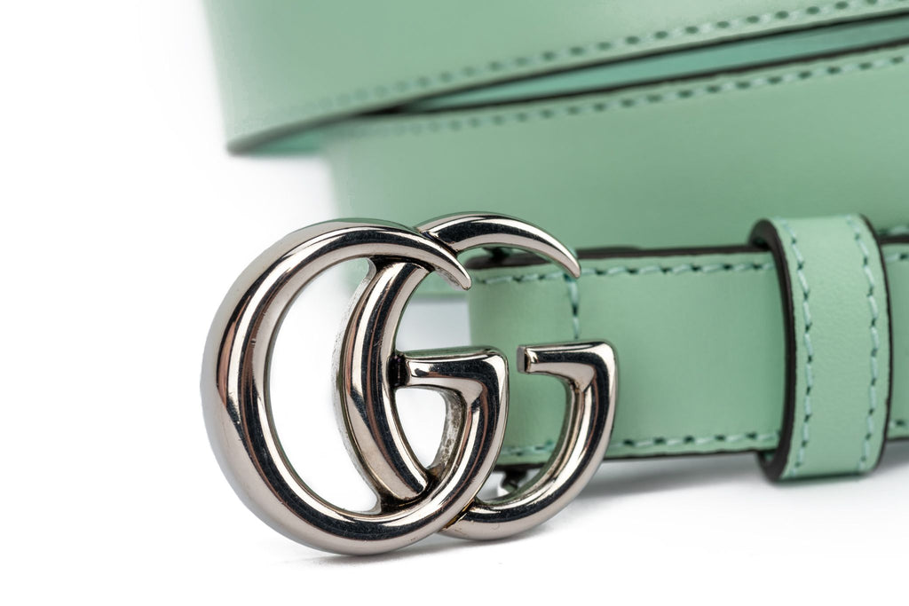 Gucci BN Green Leather GG Thin Belt