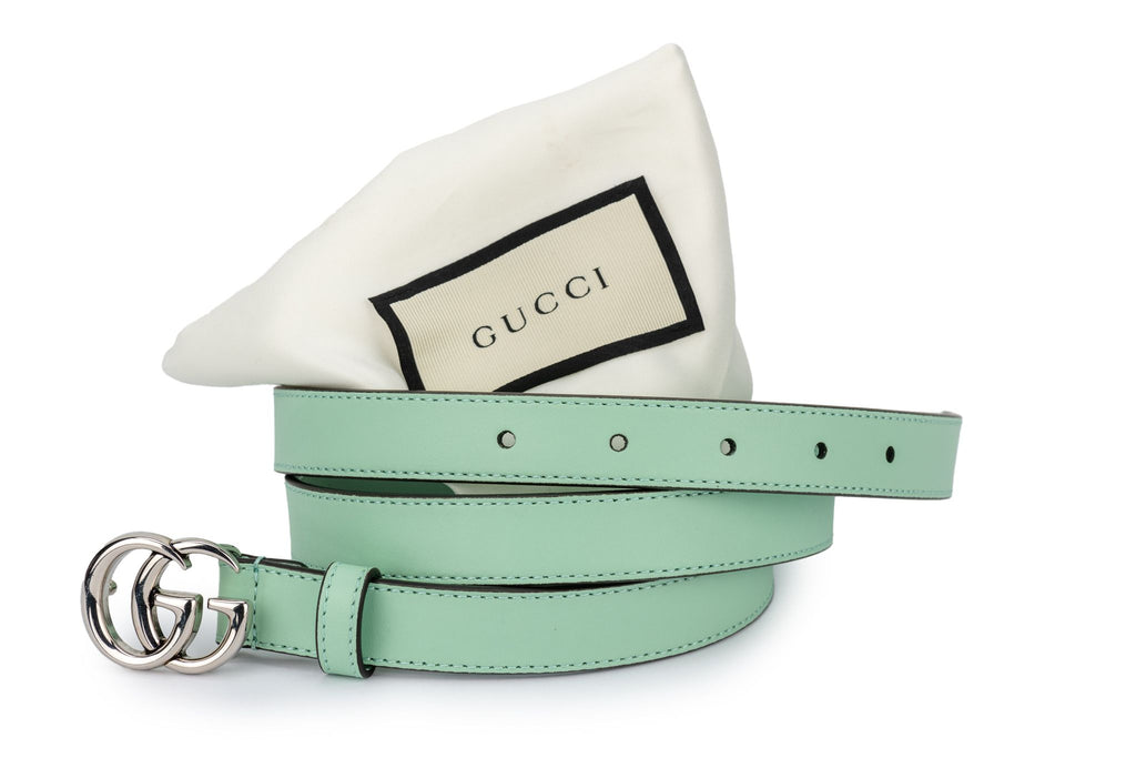 Gucci BN Green Leather GG Thin Belt