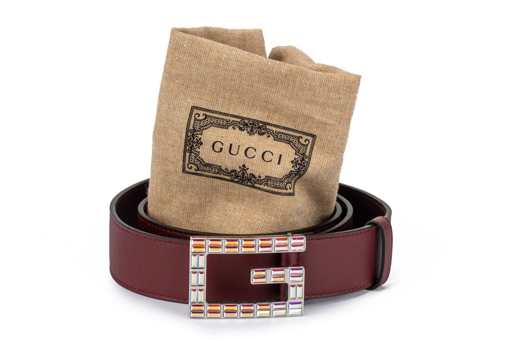 Gucci New DarkRed Iridescent Buckle Belt
