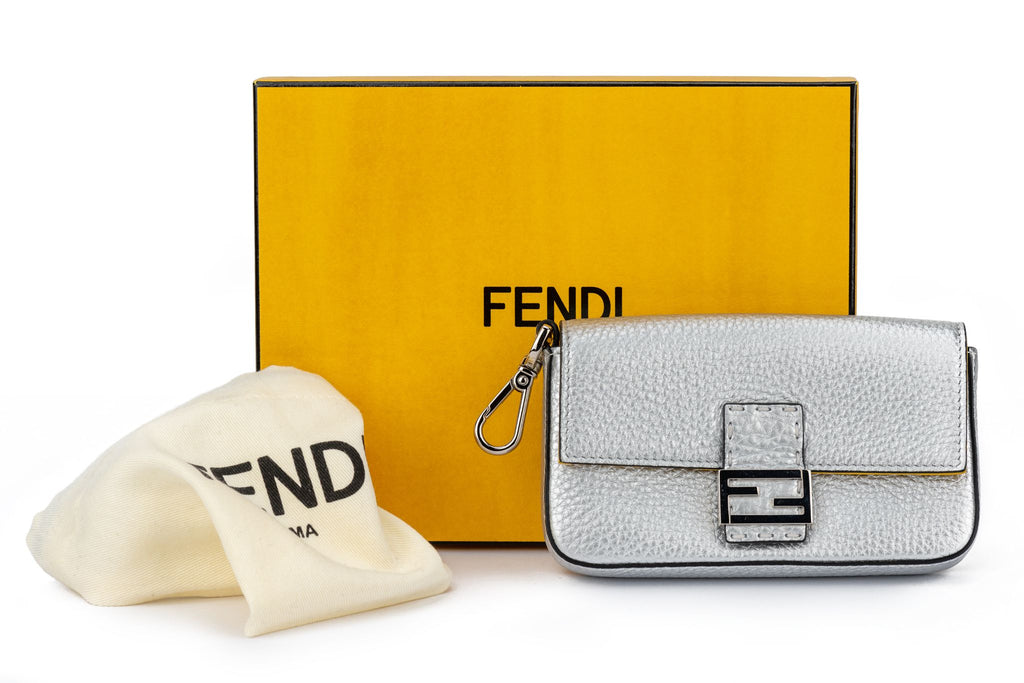 Fendi New in Box Silver Micro Baguette