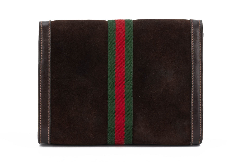 Gucci Vintage Brown Suede Logo Clutch